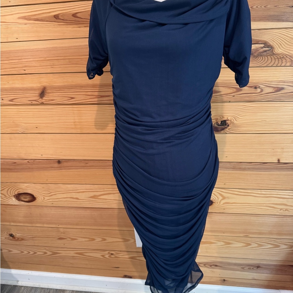 Elegant Navy Blue Ruched Dress